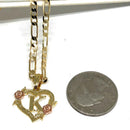 Gold Plated Heart & Flower Letter Necklace