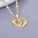 Gold Plated Heart & Flower Letter Necklace
