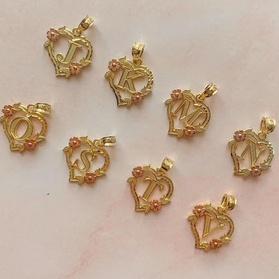 Gold Plated Heart & Flower Letter Necklace